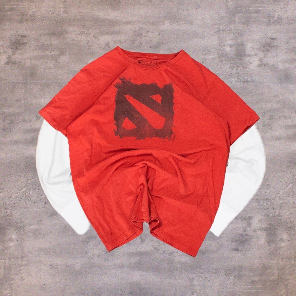 Y2K 2012 Dota I Promo Faded Red Double Stich Red T-Shirt